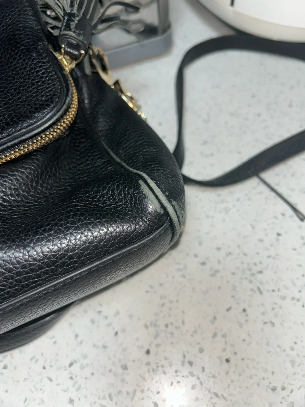 kate spade Black Pebbled Leather Shoulder Bag with Gold Charm